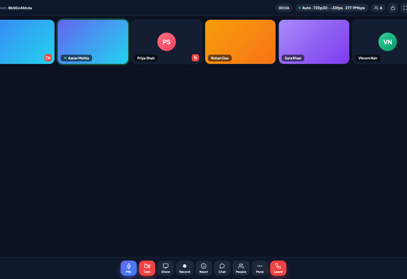 LiteMeet live adaptive video quality readout and manual tier control