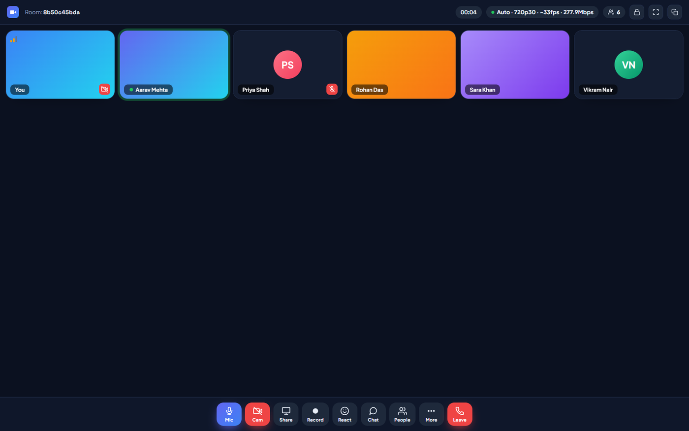 LiteMeet HD video meeting grid view with live participants