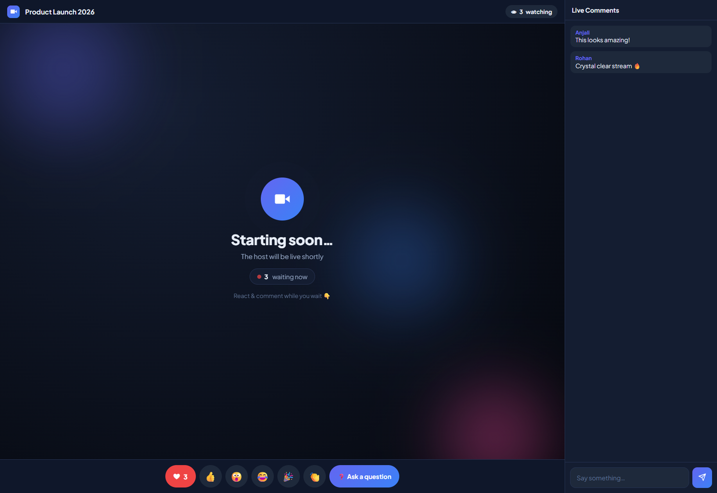 LiteStream viewer player with floating reactions and live comments