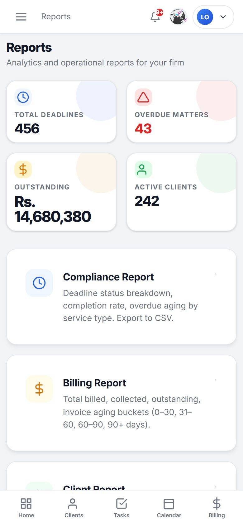 MaMITs CA and CS software mobile app reports screen on a phone