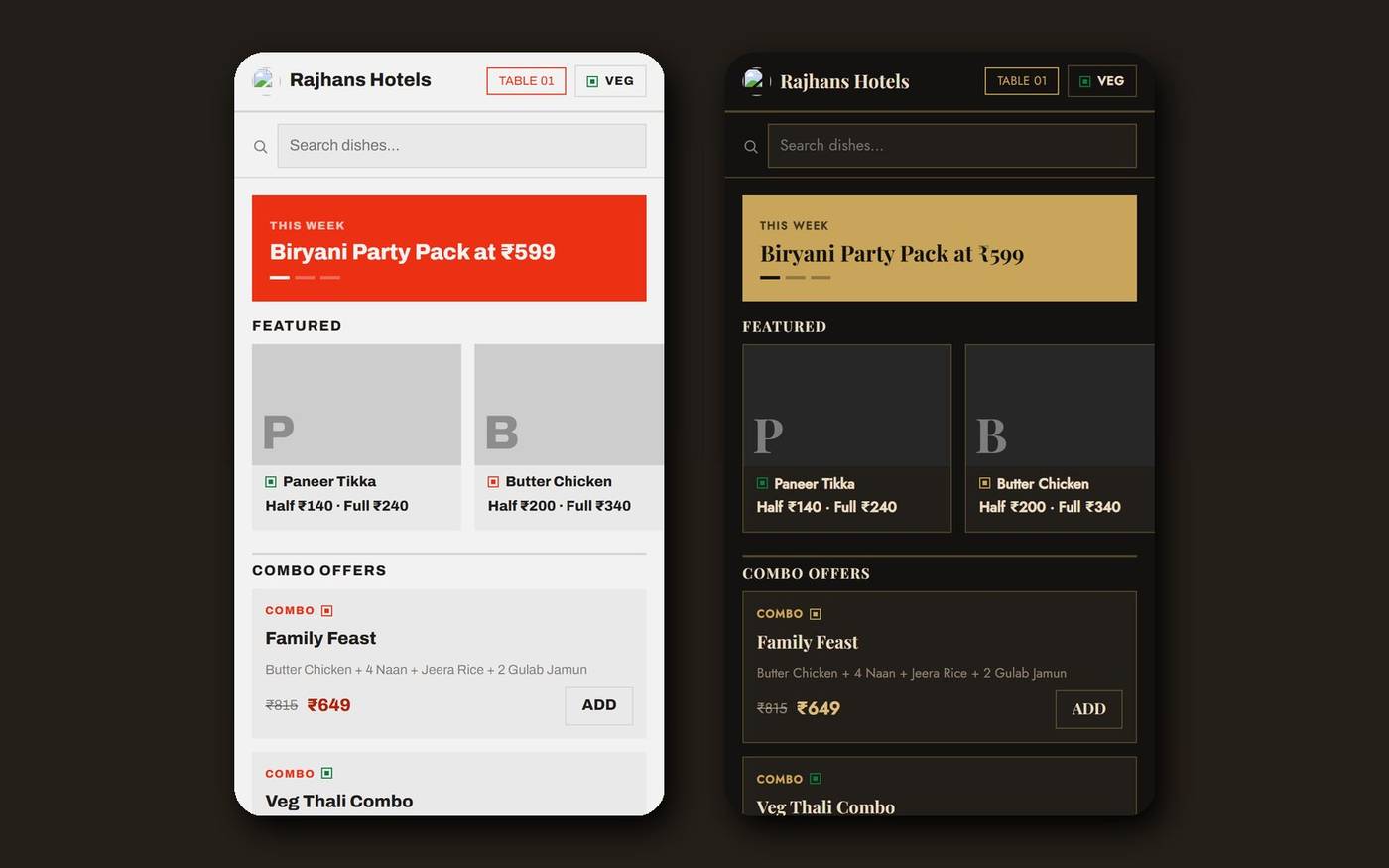 ScanDine white label digital menu for restaurants on full screen
