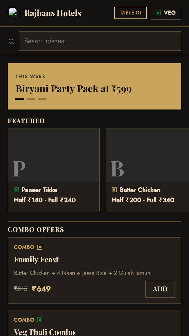 ScanDine Royal Dark QR menu template