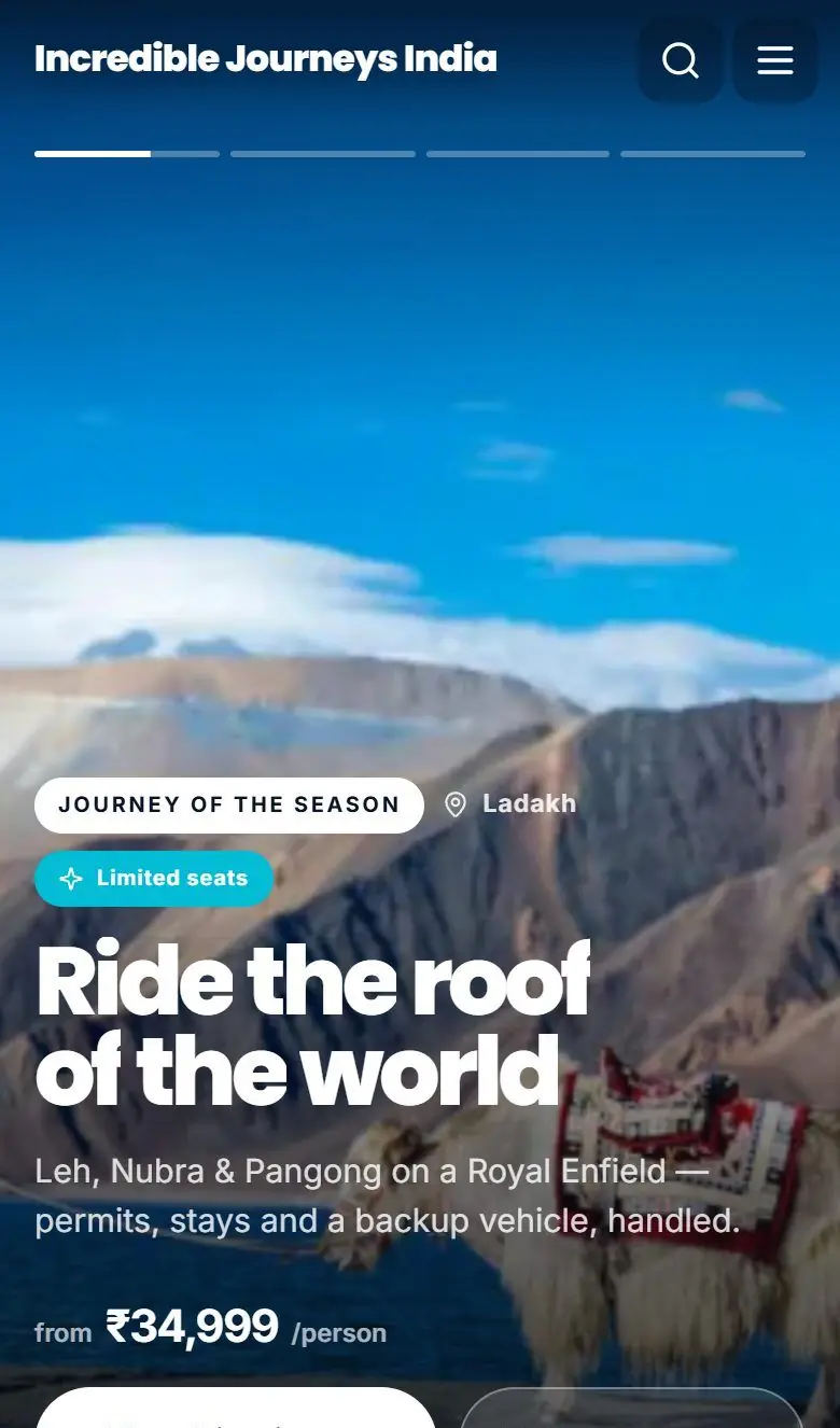 Travel website on a phone with app-style bottom bar